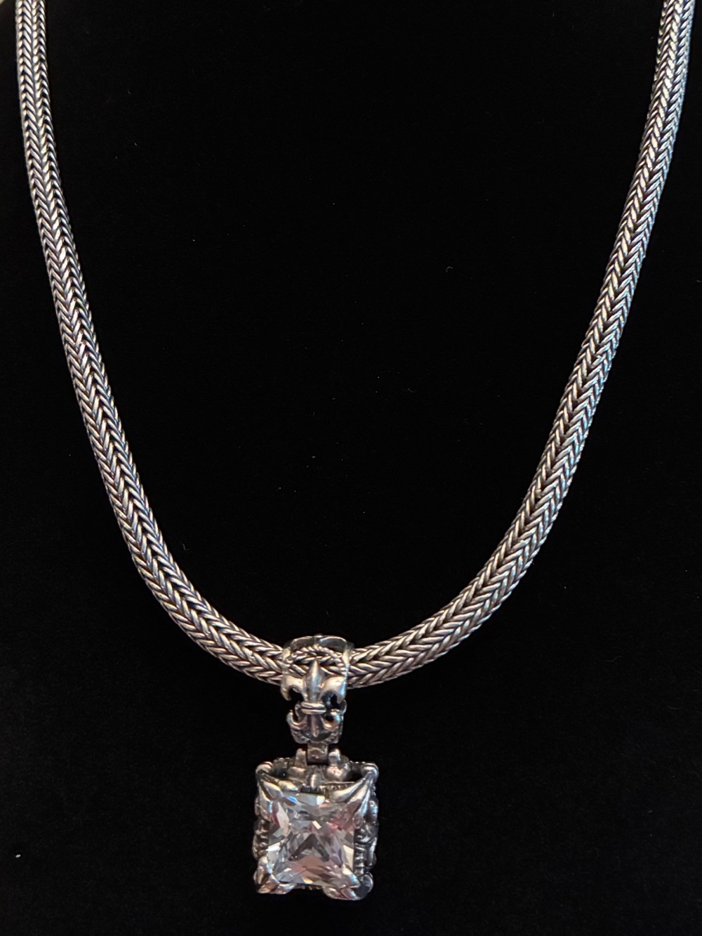 Silpada .925 Sterling Silver Necklace with Square Cubic Zirconia Pendant.